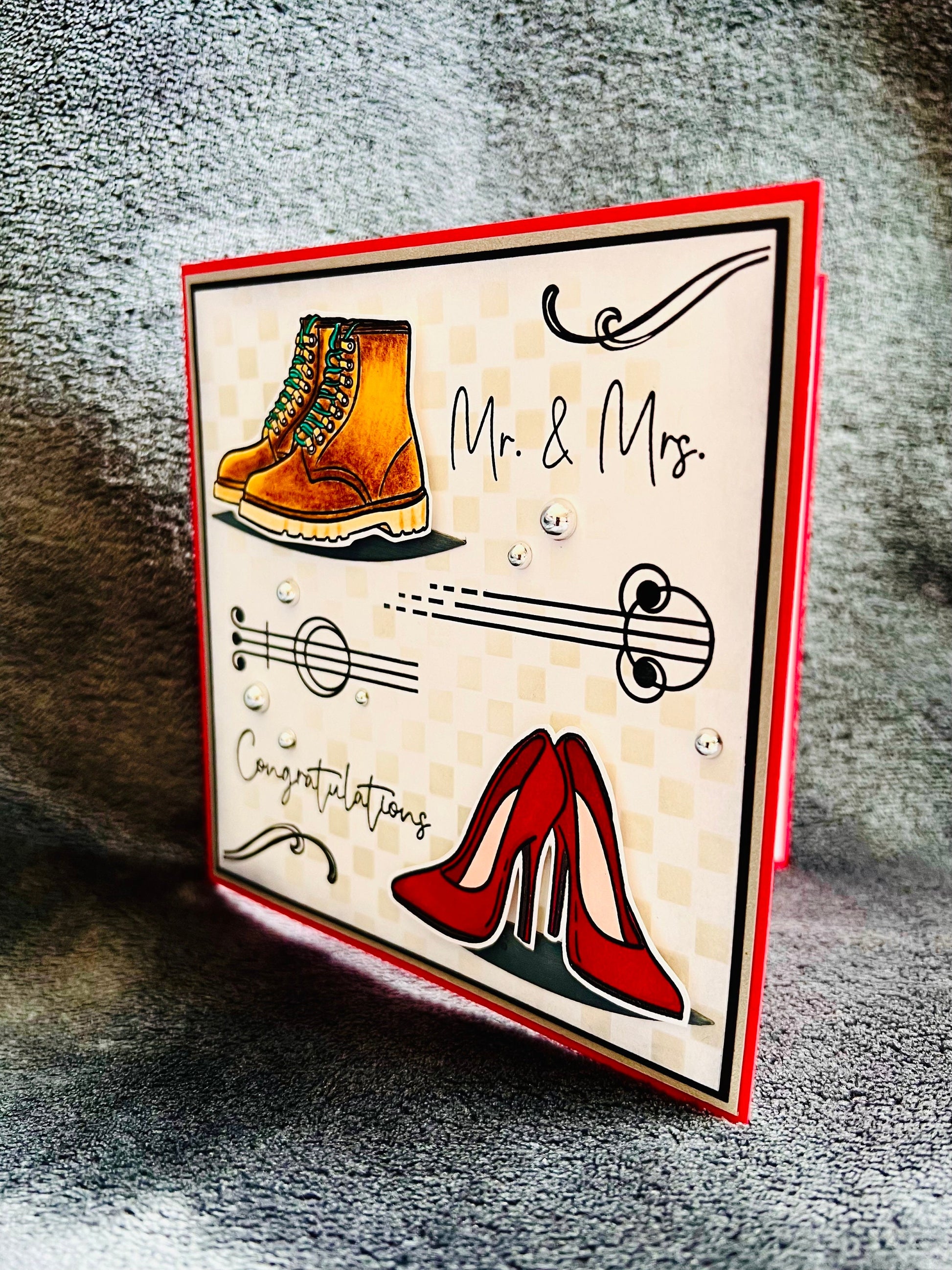 Mr. And Mrs. Congratulations Boots and High Heels Wedding Card