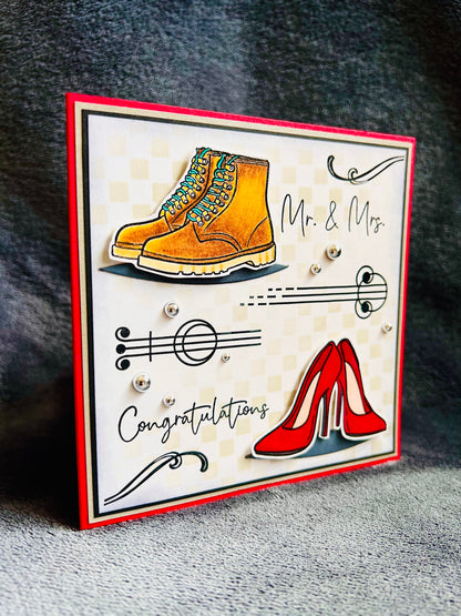 Mr. And Mrs. Congratulations Boots and High Heels Wedding Card