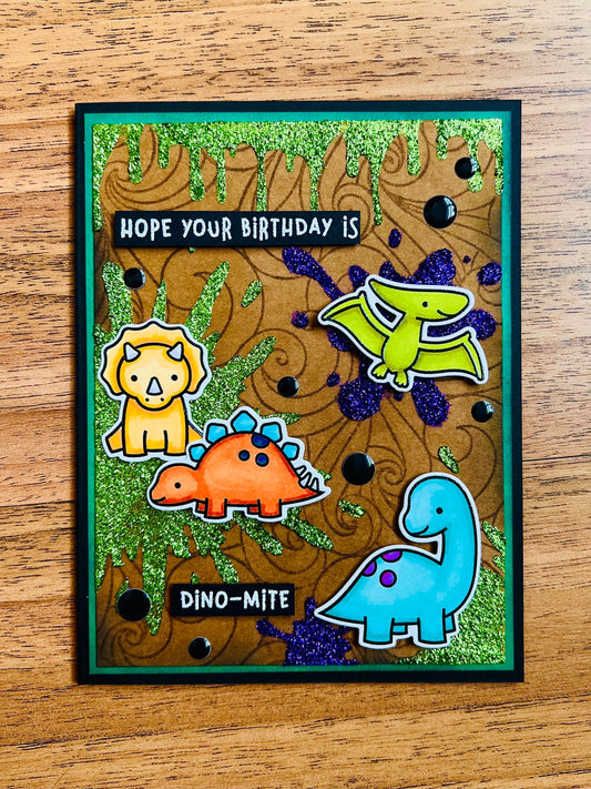 Dinosaur Glitter Splatters Birthday Card