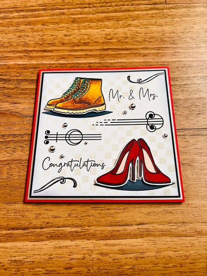 Mr. And Mrs. Congratulations Boots and High Heels Wedding Card