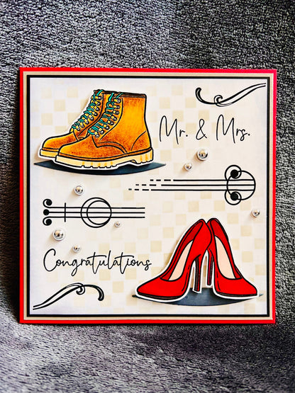 Mr. And Mrs. Congratulations Boots and High Heels Wedding Card