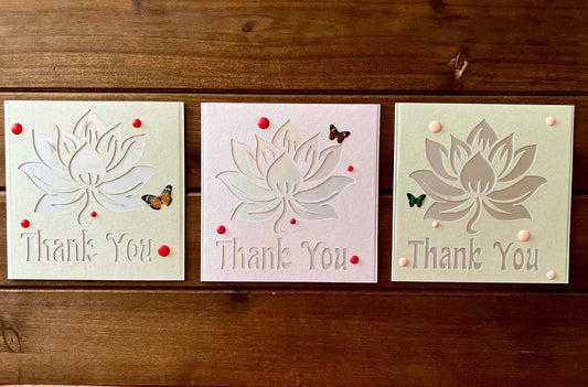 Set of 3 Lotus Cutout Thank You Cards