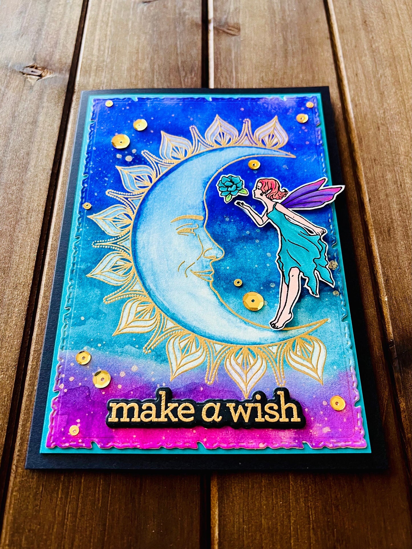 Moon Fairy Make a Wish Watercolored Sky Background Card