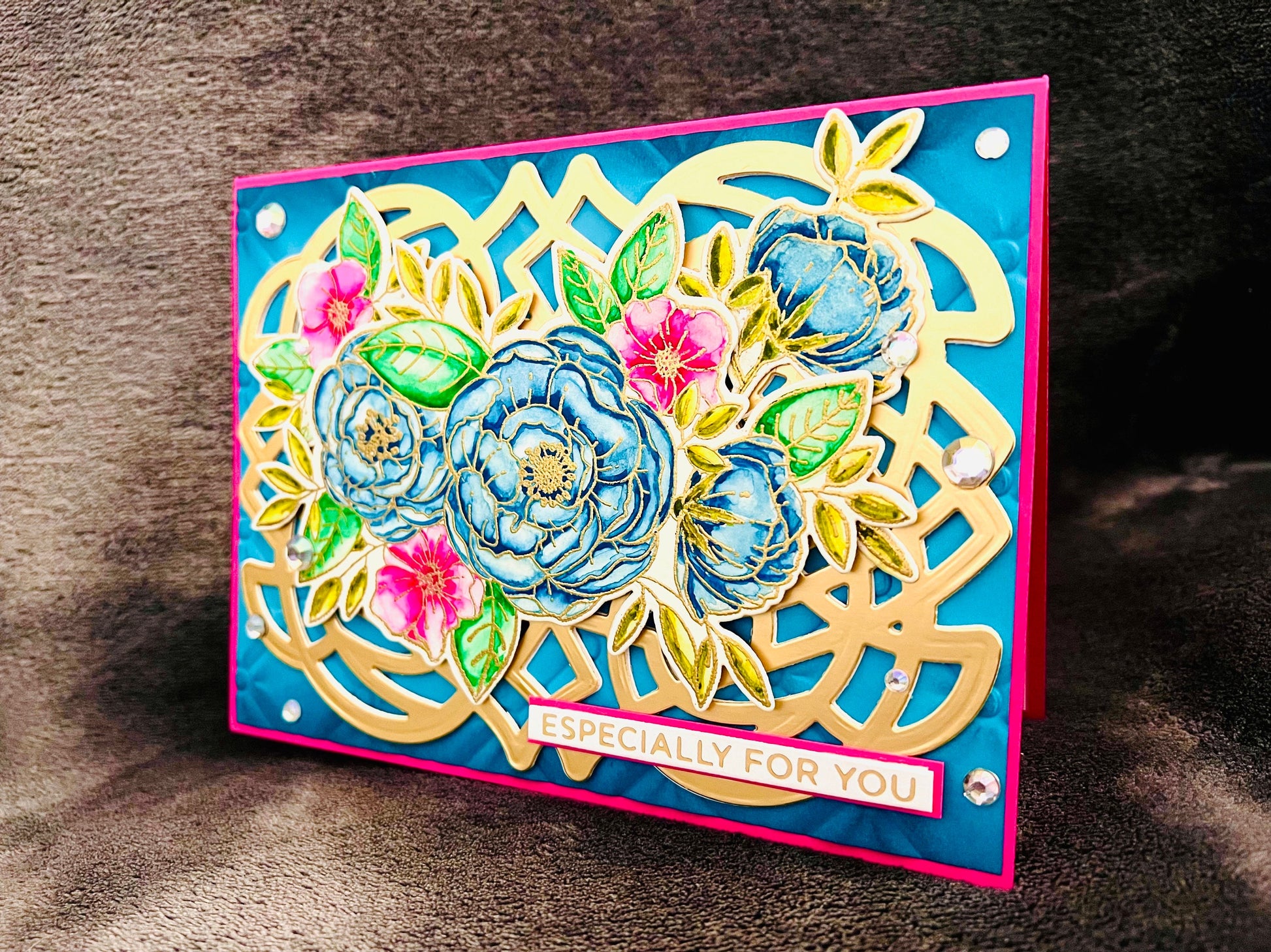 Blue and Pink Watercolored Florals Especially For You Card