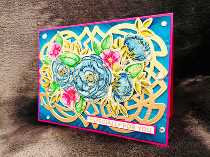 Blue and Pink Watercolored Florals Especially For You Card