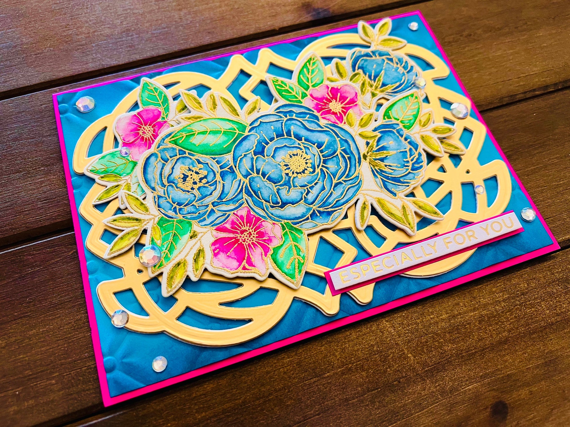 Blue and Pink Watercolored Florals Especially For You Card