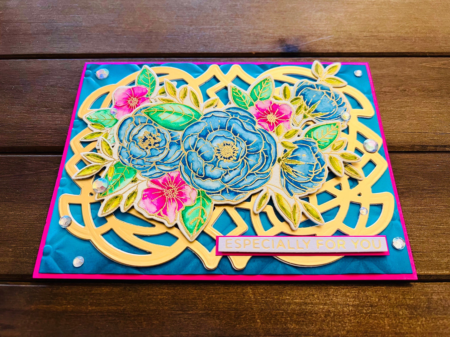 Blue and Pink Watercolored Florals Especially For You Card