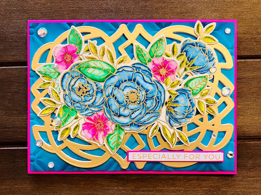 Blue and Pink Watercolored Florals Especially For You Card