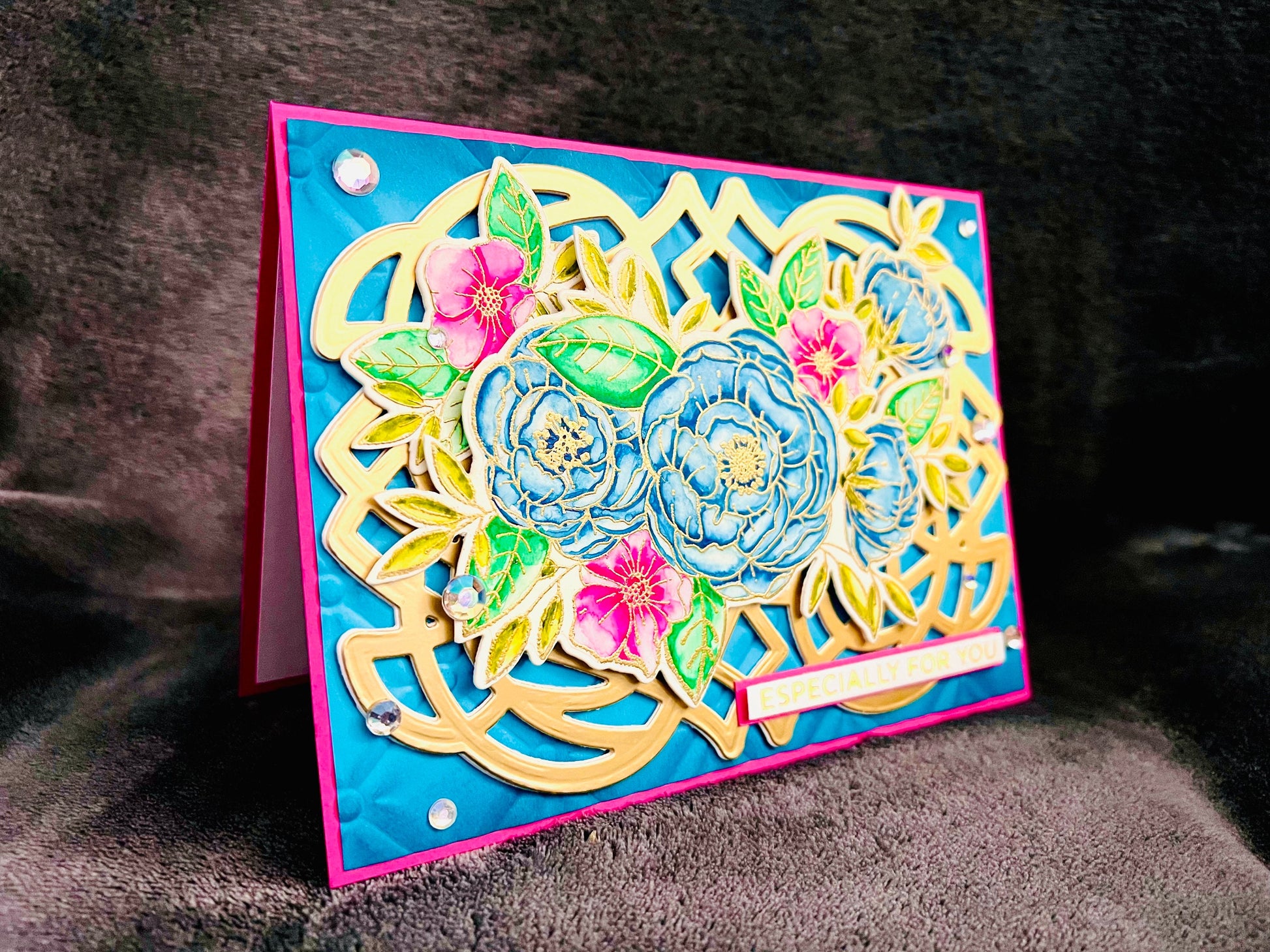 Blue and Pink Watercolored Florals Especially For You Card