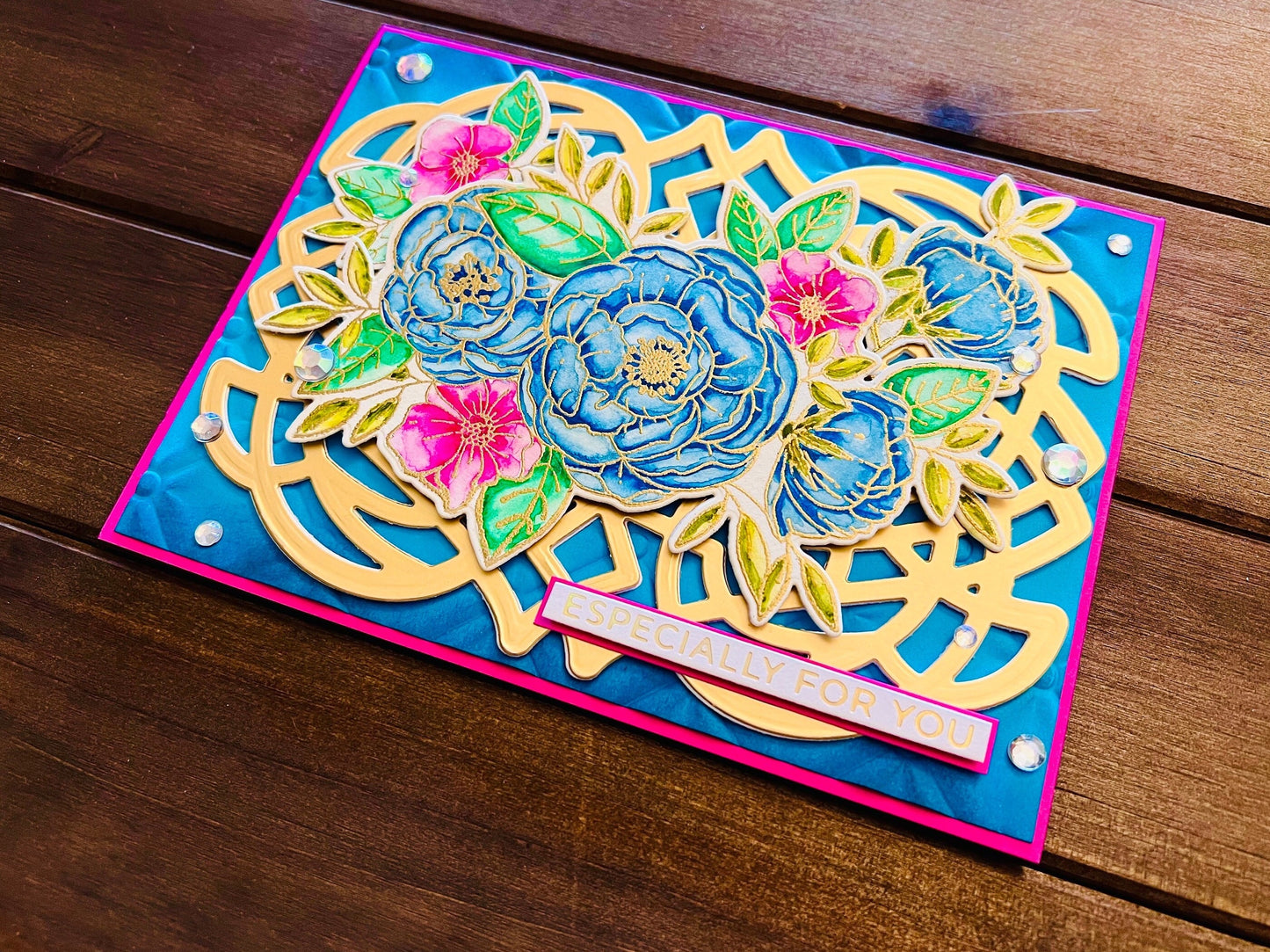 Blue and Pink Watercolored Florals Especially For You Card