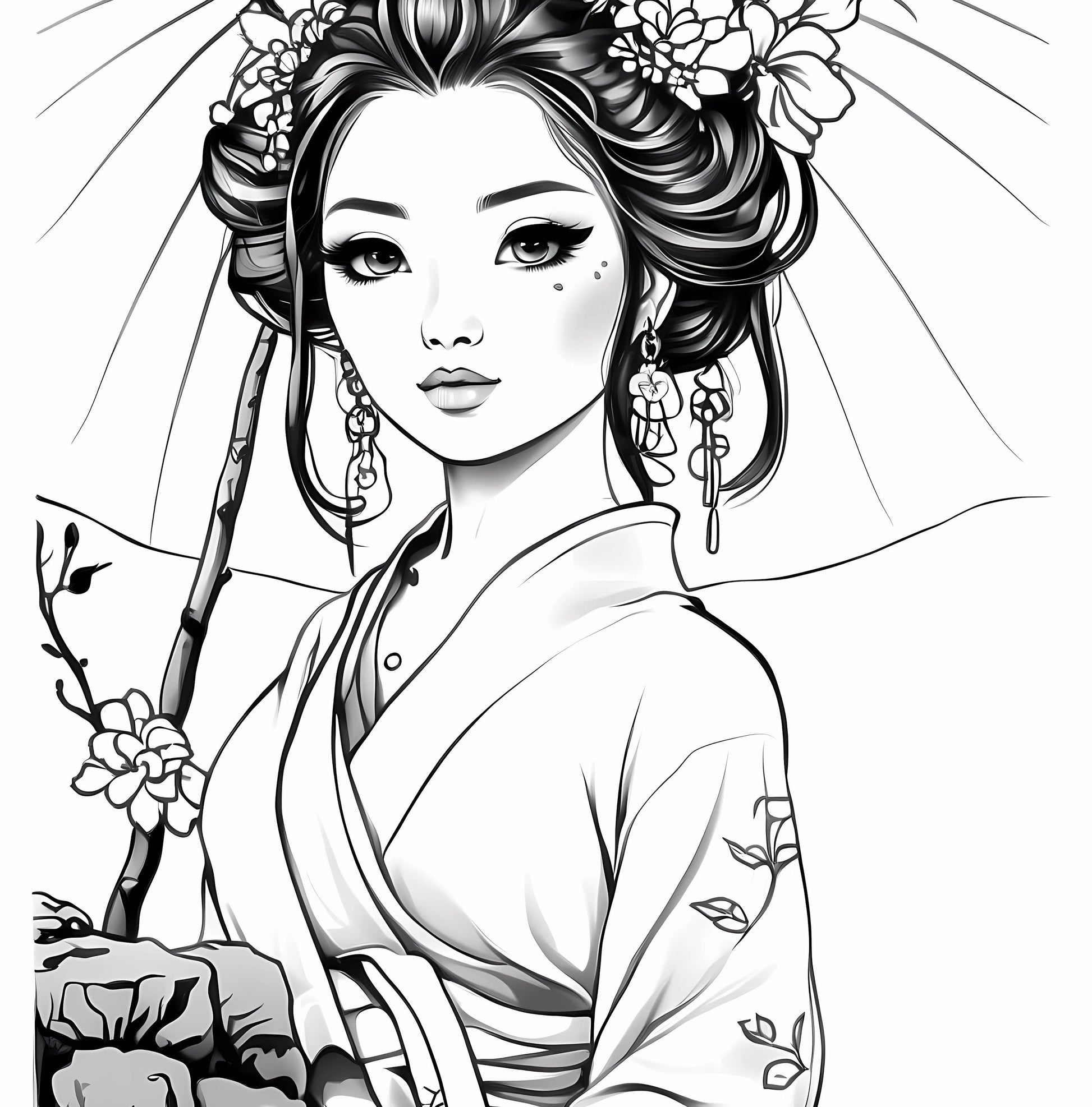Beauties of Japan: Exquisite Geisha Women Coloring Book for Adults