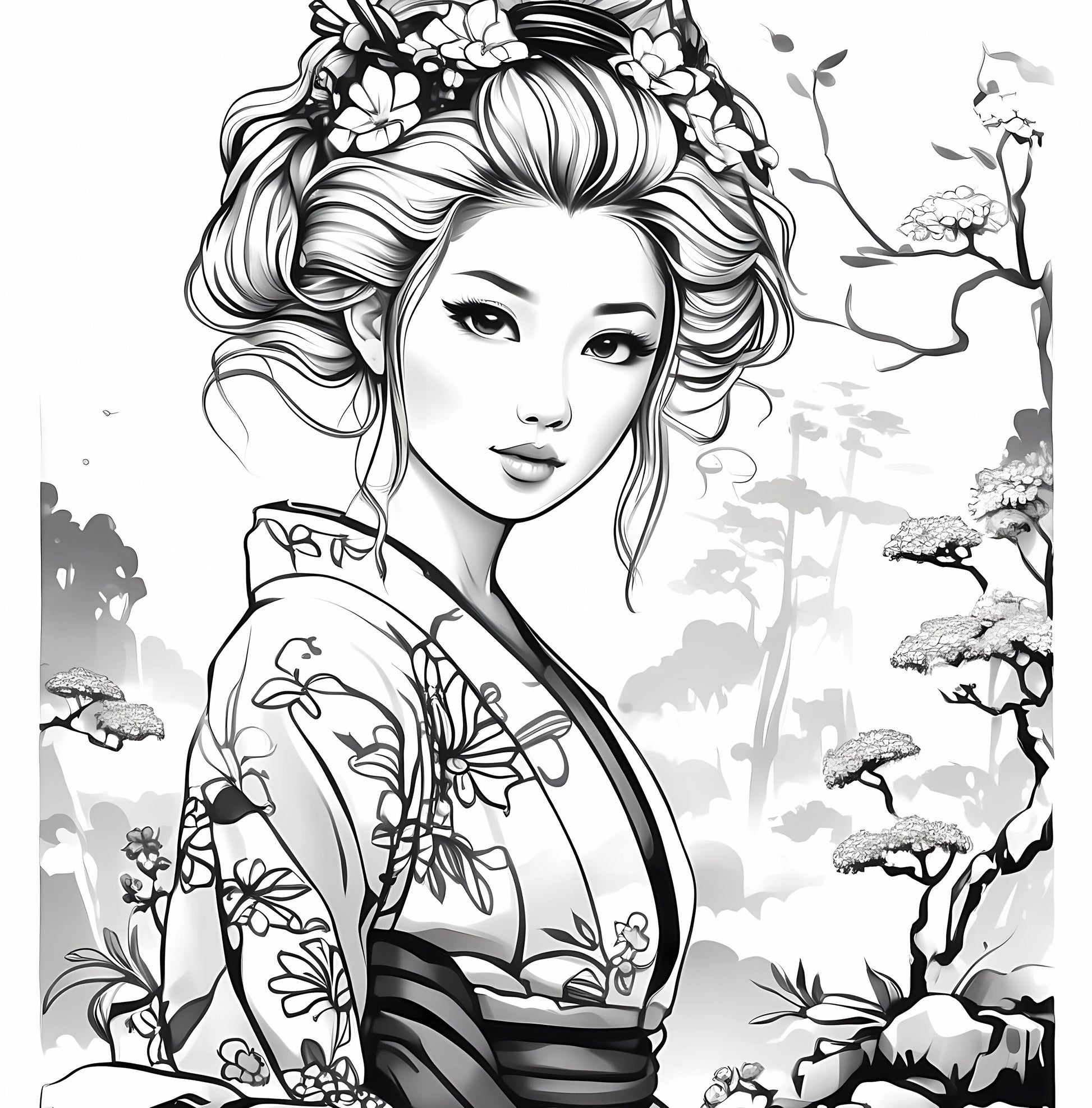 Beauties of Japan: Exquisite Geisha Women Coloring Book for Adults