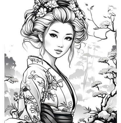 Beauties of Japan: Exquisite Geisha Women Coloring Book for Adults