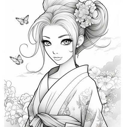 Beauties of Japan: Exquisite Geisha Women Coloring Book for Adults