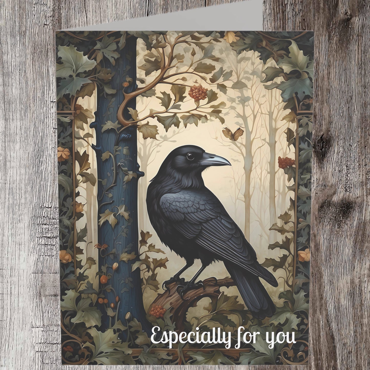 Black Raven Boho Style Greeting Card | Especially for You | Designed by AiPhoenixArtworks - 5x7 Inch
