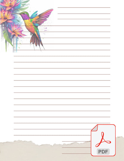 Hummingbird Artistic Paint Drip Design by AiPhoenixArtworks Stationery (3 pcs set) - Printable Digital PDF