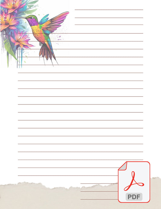 Hummingbird Artistic Paint Drip Design by AiPhoenixArtworks Stationery (3 pcs set) - Printable Digital PDF