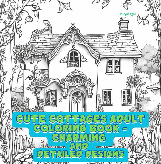 Cute Cottages Adult Coloring Book- Charming Designs by AiPhoenixArtworks | 25 Illustrations | Digital PDF Download | 8.5 x 8.5 image sizes