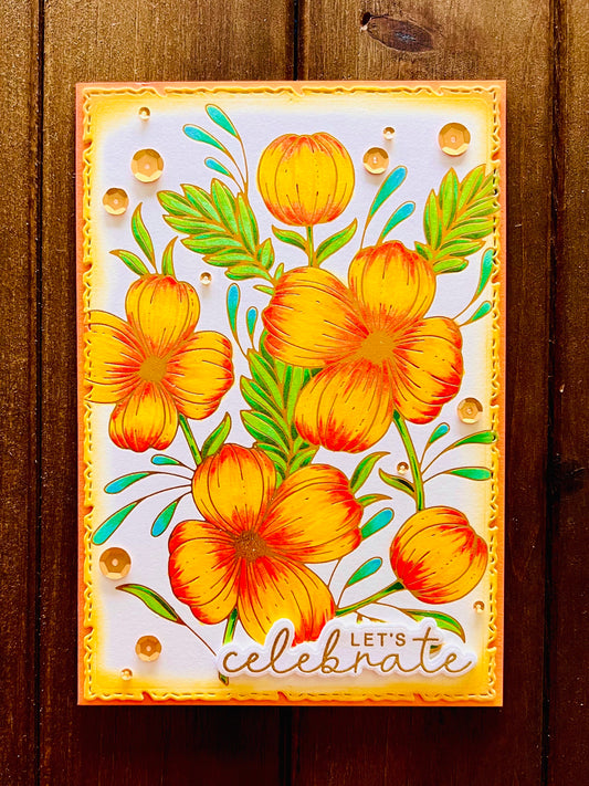 Yellow and Orange Florals Let’s Celebrate Card