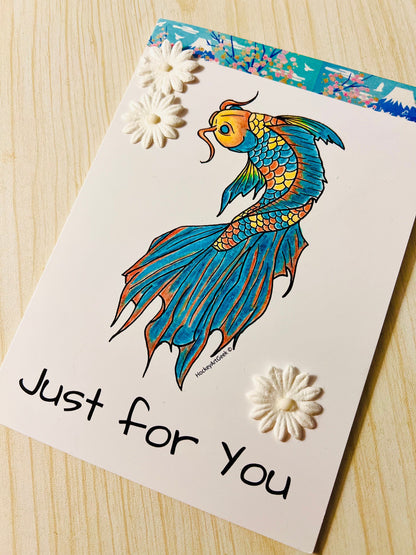 Blue and Orange Koi Just For You Card