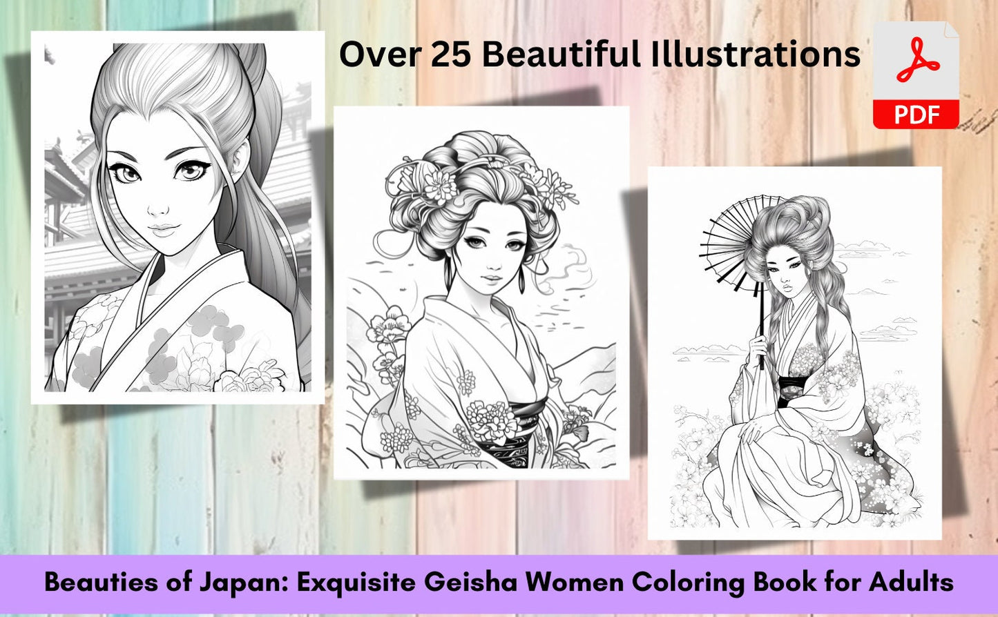 Beauties of Japan: Exquisite Geisha Women Coloring Book for Adults