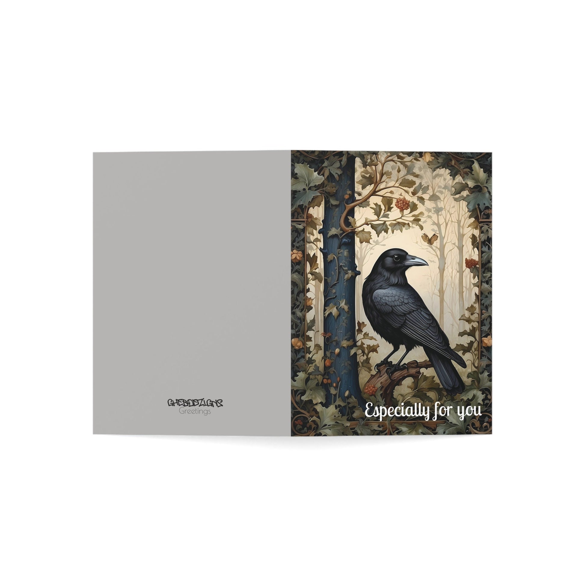 Black Raven Boho Style Greeting Card | Especially for You | Designed by AiPhoenixArtworks - 5x7 Inch