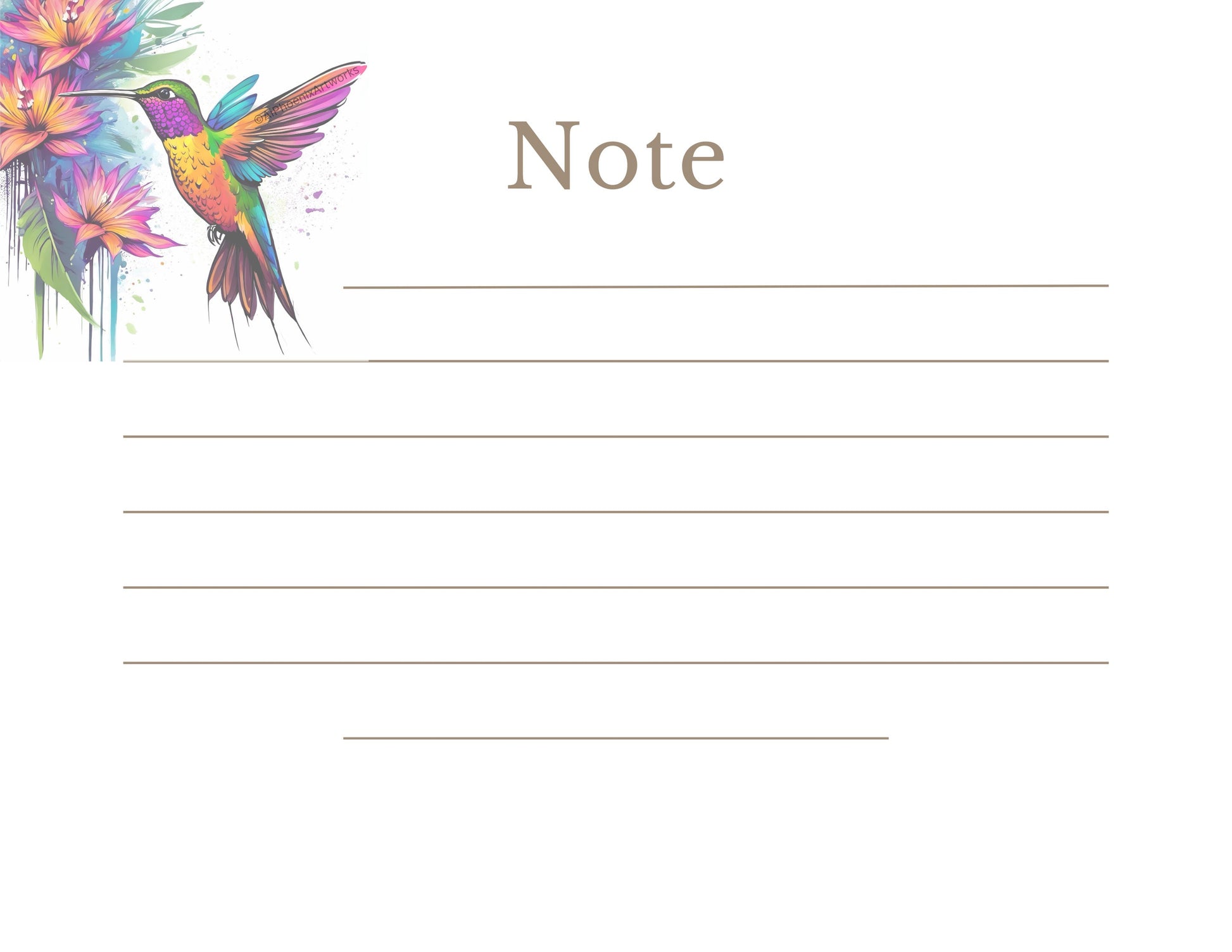 Hummingbird Artistic Paint Drip Design by AiPhoenixArtworks Stationery (3 pcs set) - Printable Digital PDF