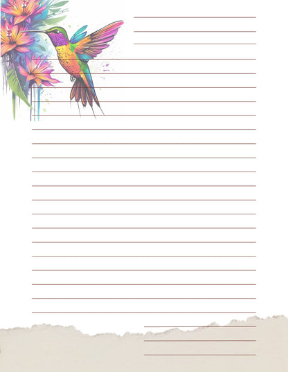 Hummingbird Artistic Paint Drip Design by AiPhoenixArtworks Stationery (3 pcs set) - Printable Digital PDF