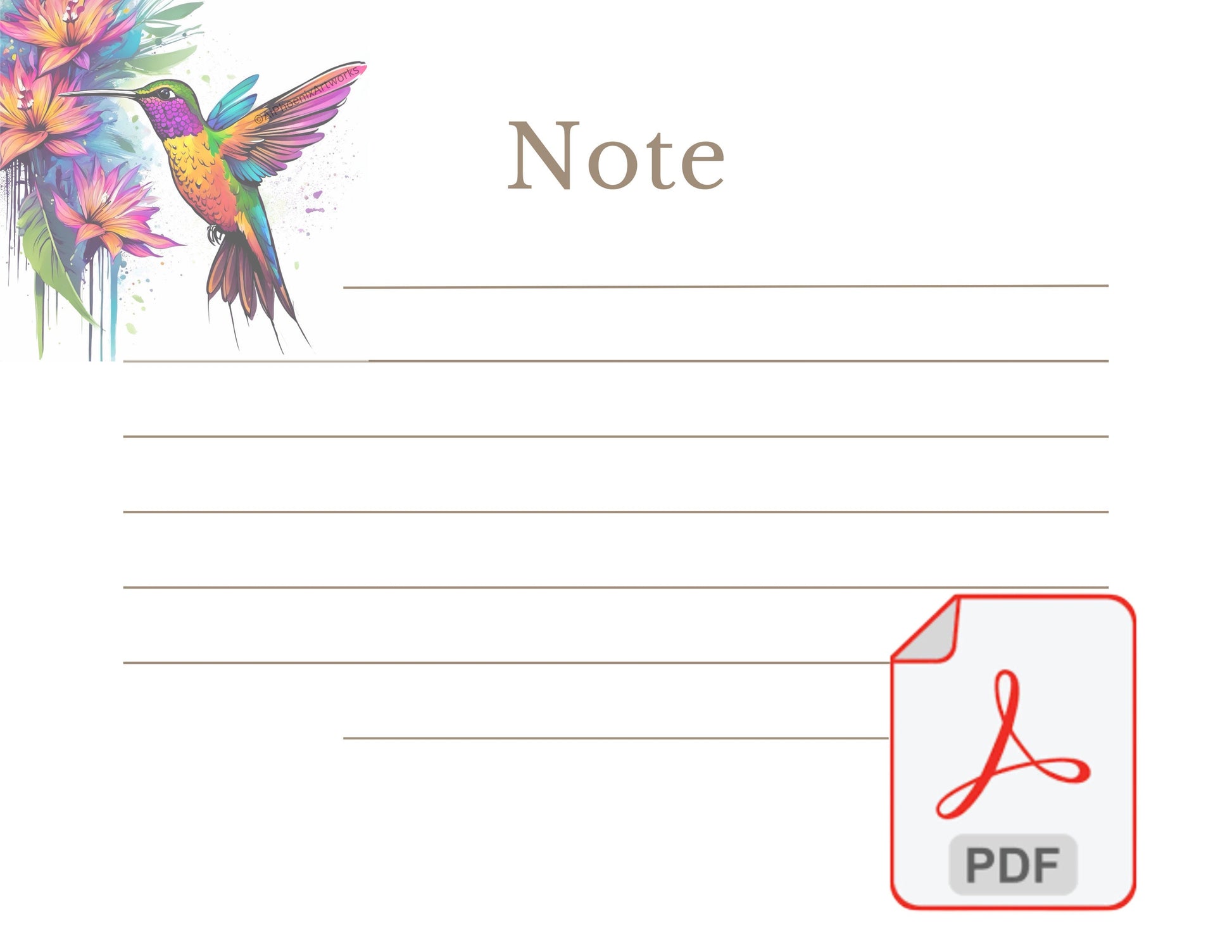 Hummingbird Artistic Paint Drip Design by AiPhoenixArtworks Stationery (3 pcs set) - Printable Digital PDF