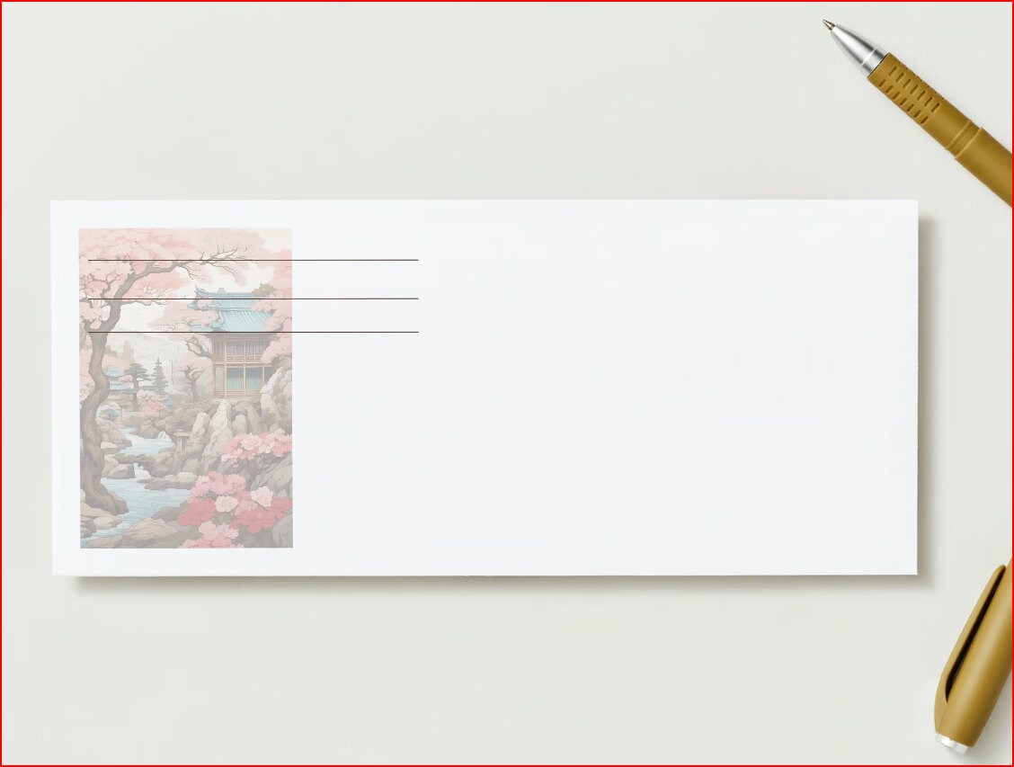 Exquisite Geisha Japanese Cottage Design by AiPhoenixArtworks, 3Pcs Stationery Set - Digital Download for Unique and Elegant Correspondence