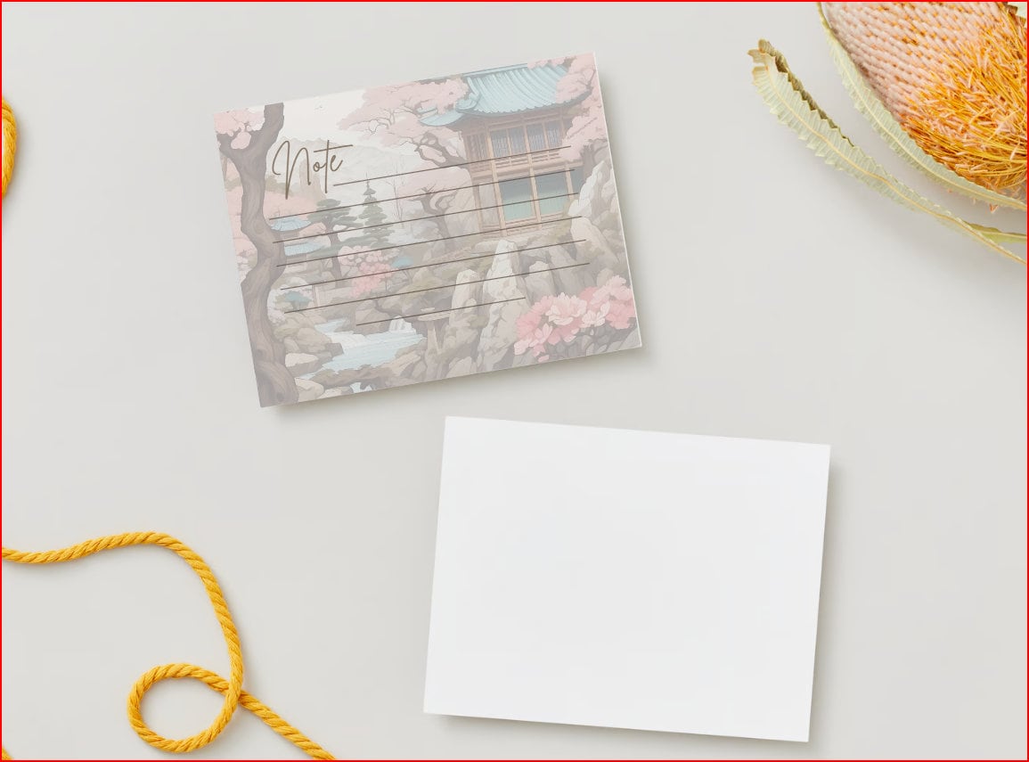Exquisite Geisha Japanese Cottage Design by AiPhoenixArtworks, 3Pcs Stationery Set - Digital Download for Unique and Elegant Correspondence