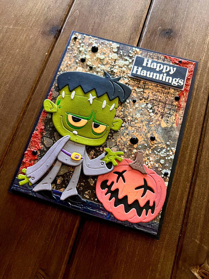 Frankenstein with Pumpkin Glow in the Dark Halloween Card