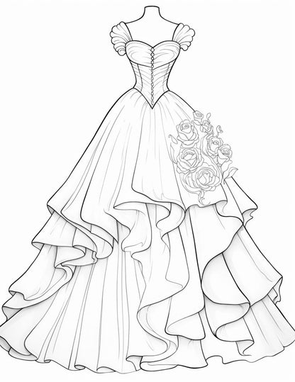 Belle of the Ball Gowns Coloring Book | 50 beautiful illustrations | PDF Digital Download