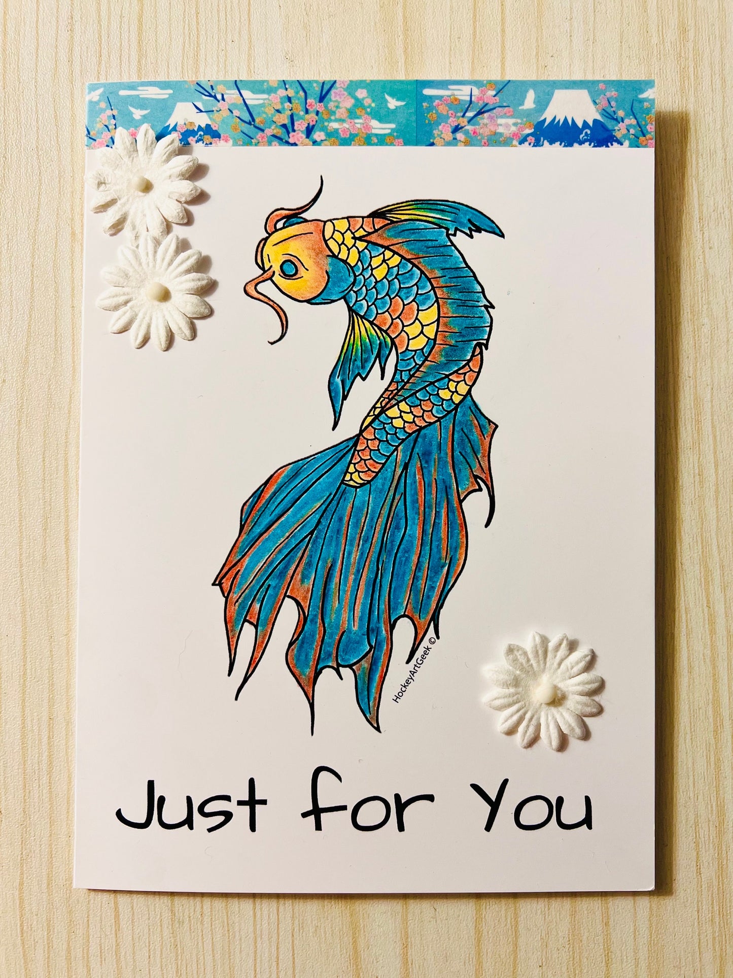 Blue and Orange Koi Just For You Card