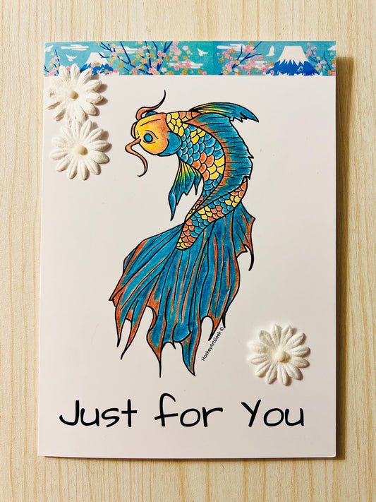 Blue and Orange Koi Just For You Card