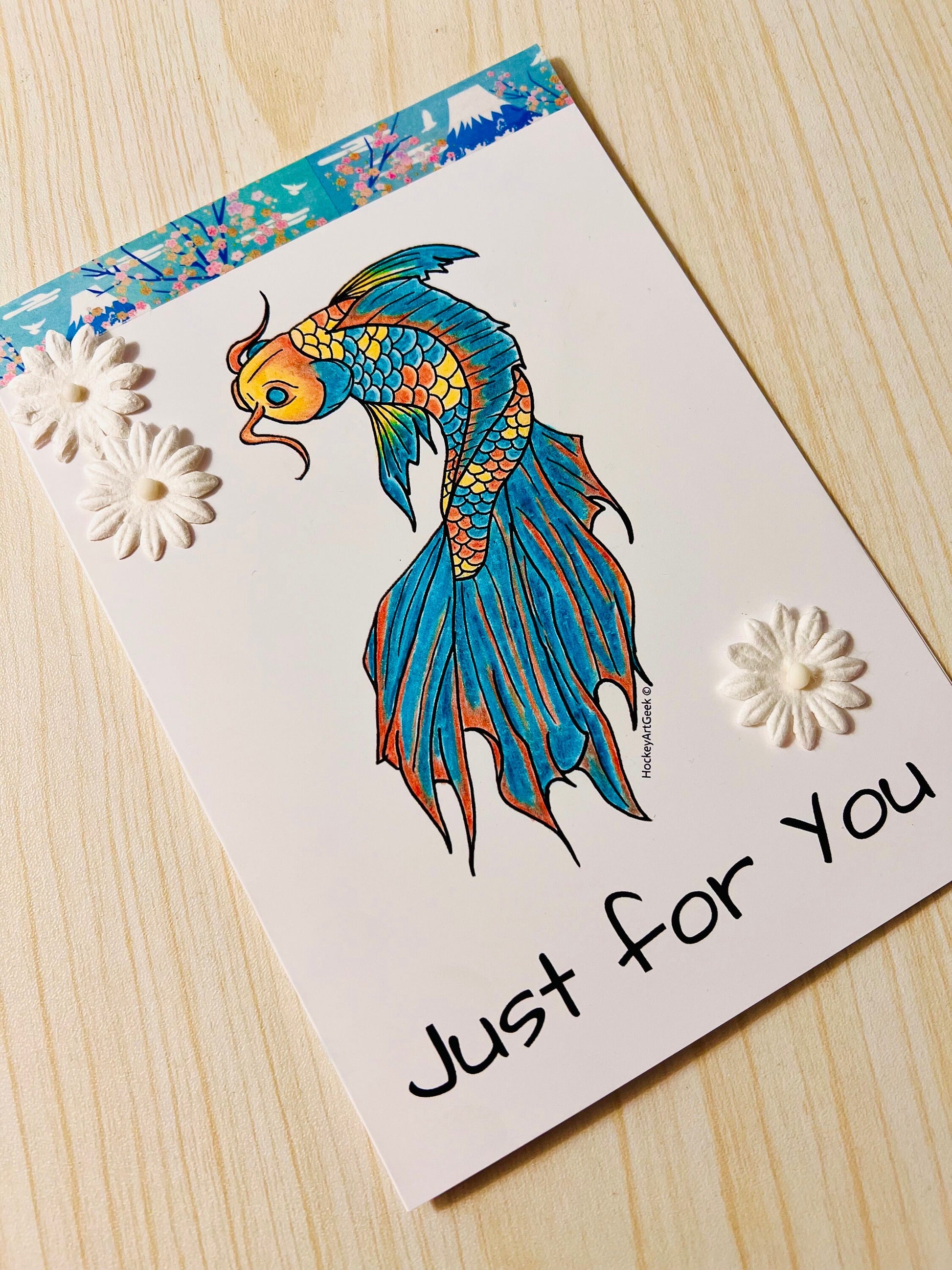 Blue and Orange Koi Just For You Card
