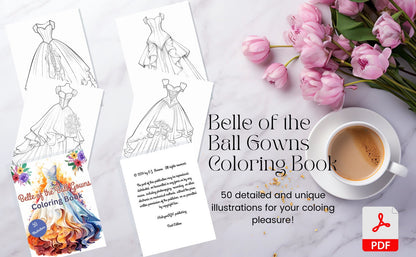 Belle of the Ball Gowns Coloring Book | 50 beautiful illustrations | PDF Digital Download