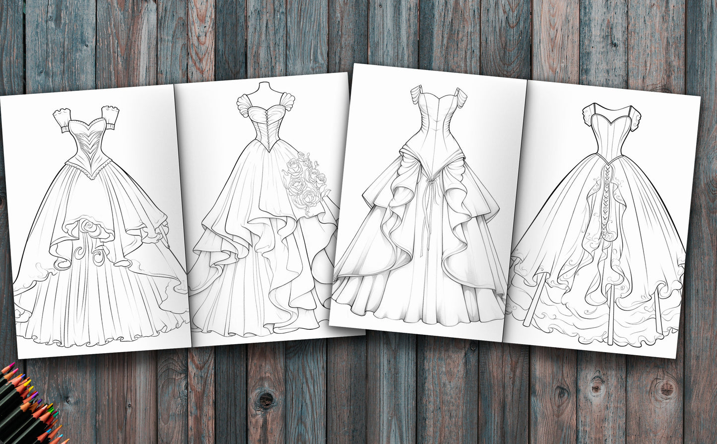 Belle of the Ball Gowns Coloring Book | 50 beautiful illustrations | PDF Digital Download