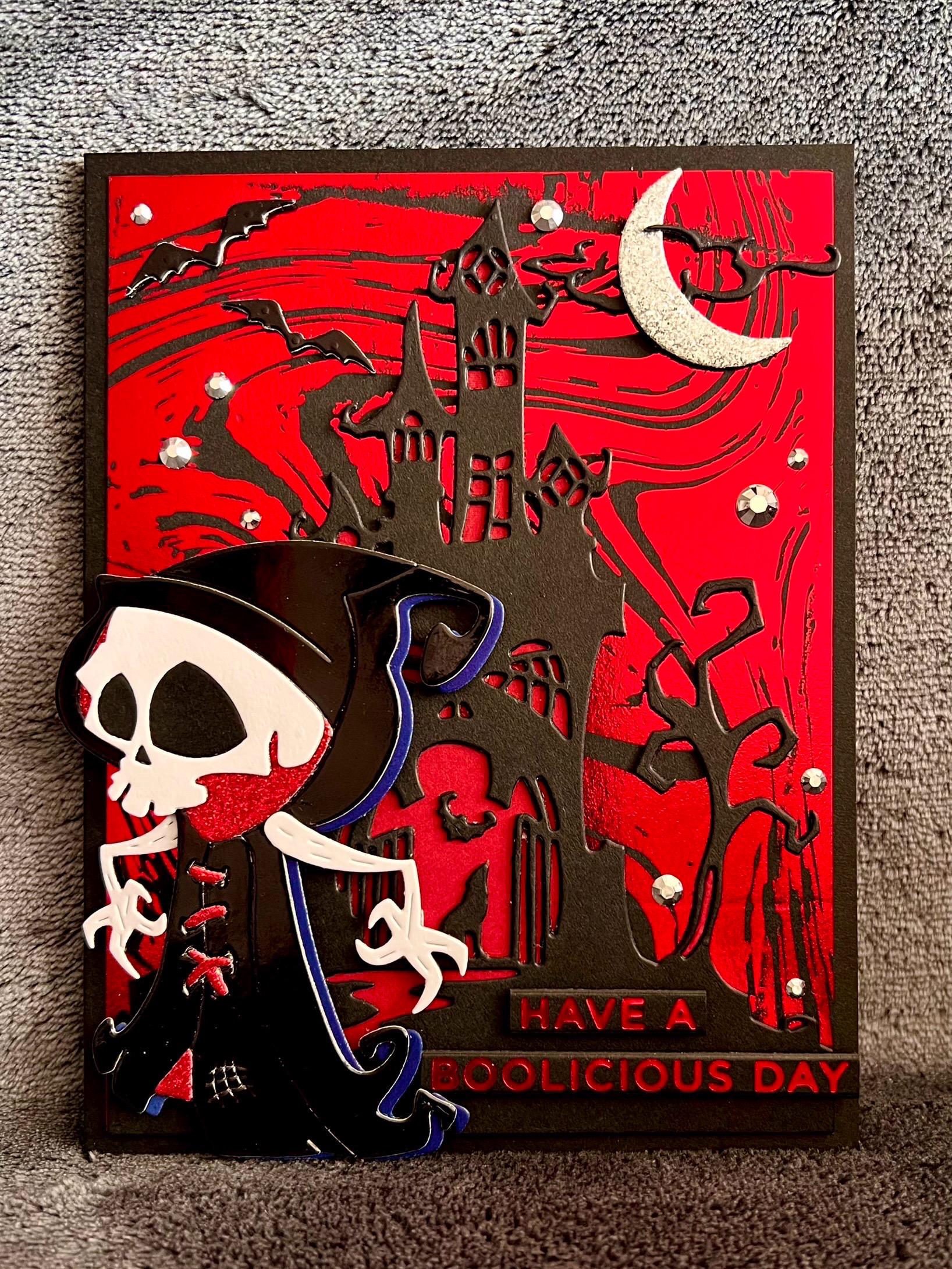 Skull Faced Grim Reaper Haunted Mansion Halloween Card
