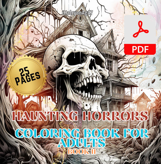 Haunting Horrors Adult Coloring Book II | 25 Illustrations | PDF | Instant Download