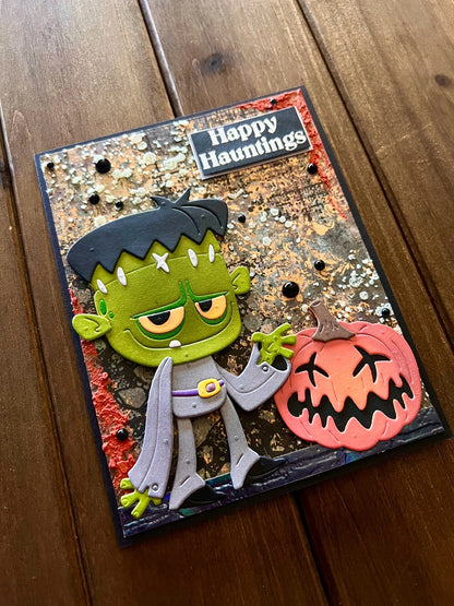 Frankenstein with Pumpkin Glow in the Dark Halloween Card