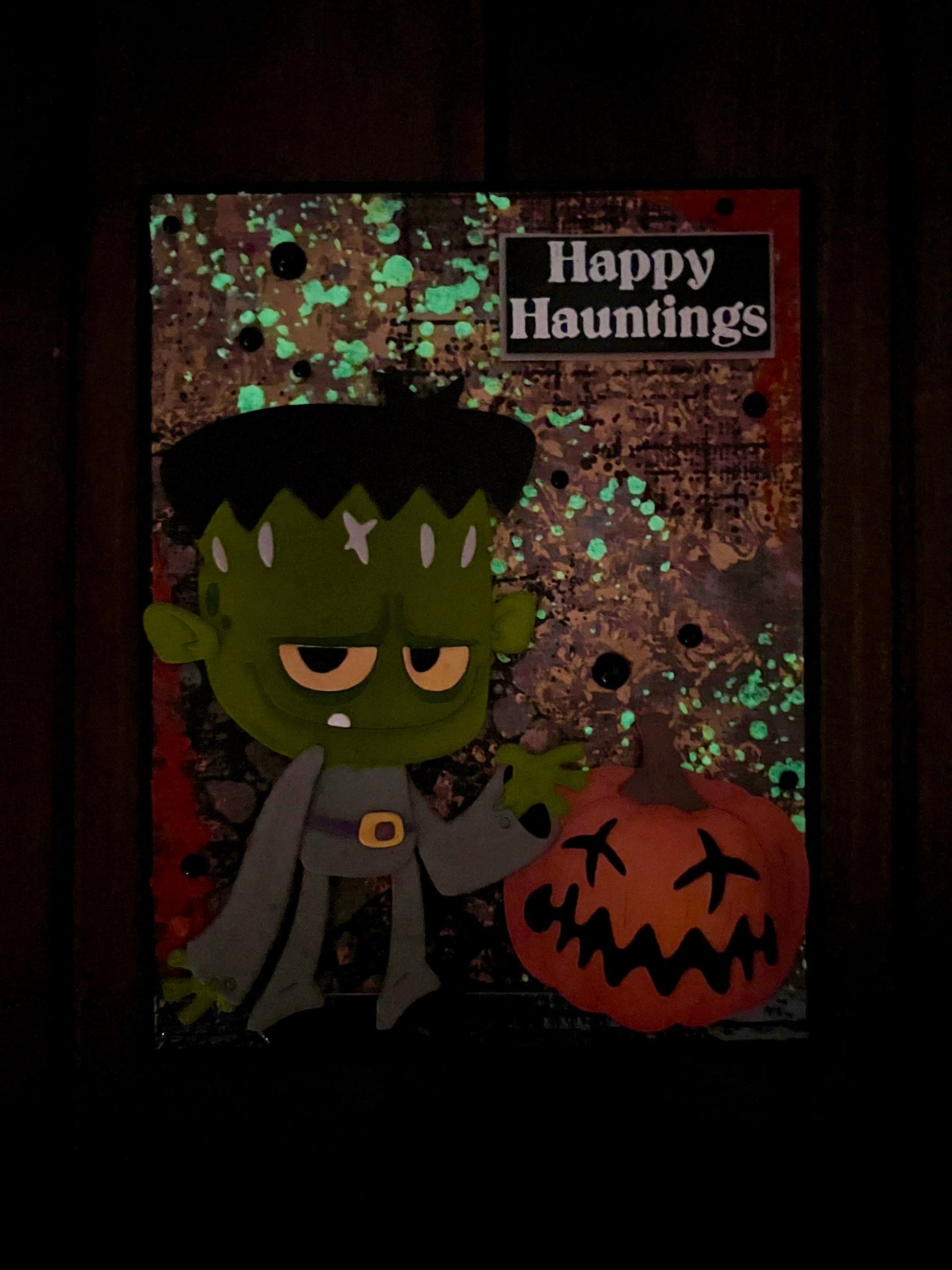 Frankenstein with Pumpkin Glow in the Dark Halloween Card