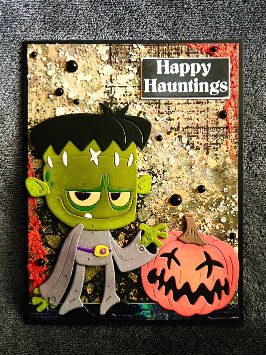 Frankenstein with Pumpkin Glow in the Dark Halloween Card