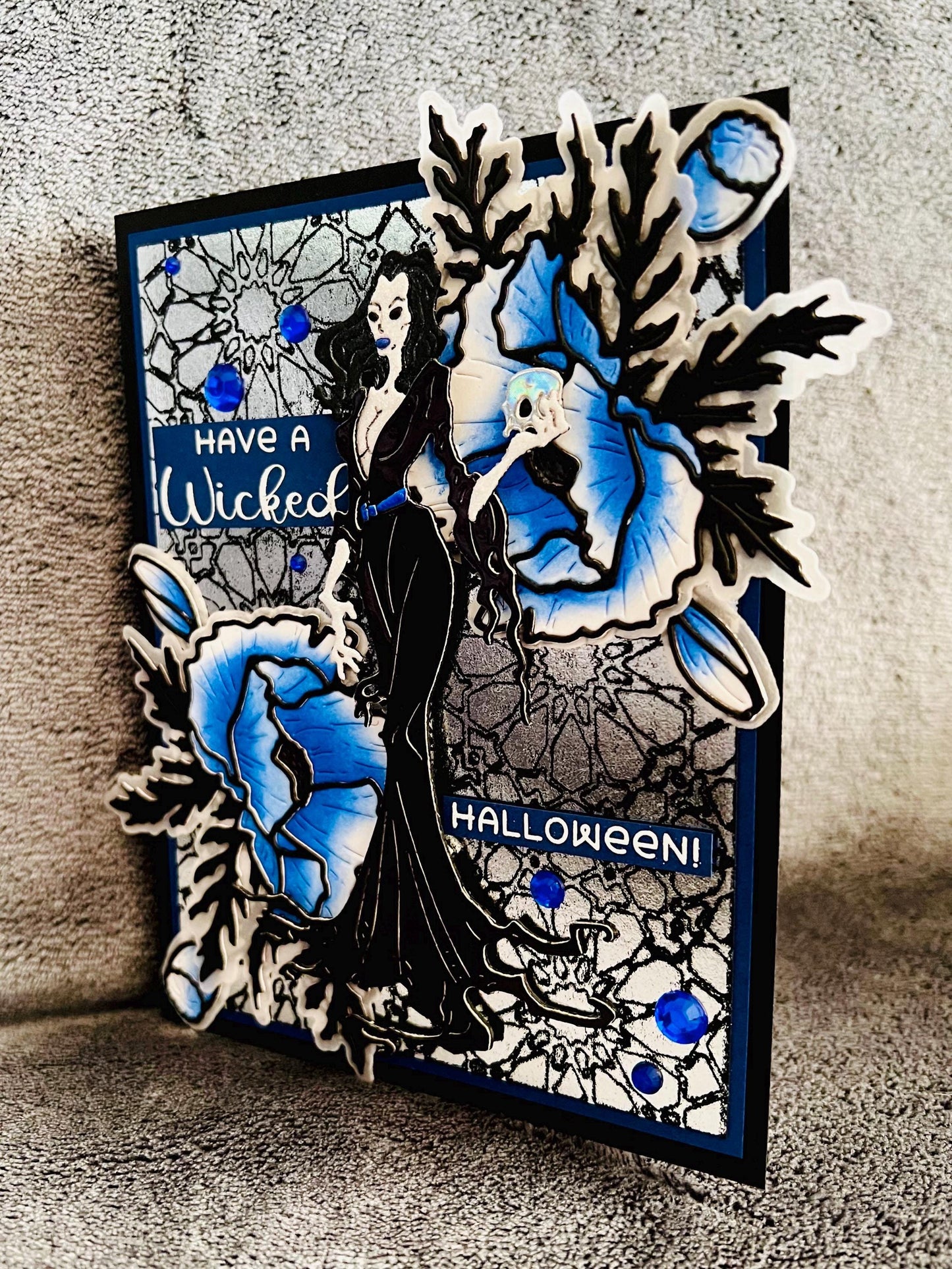 Vampiress and Blue Florals Halloween Card