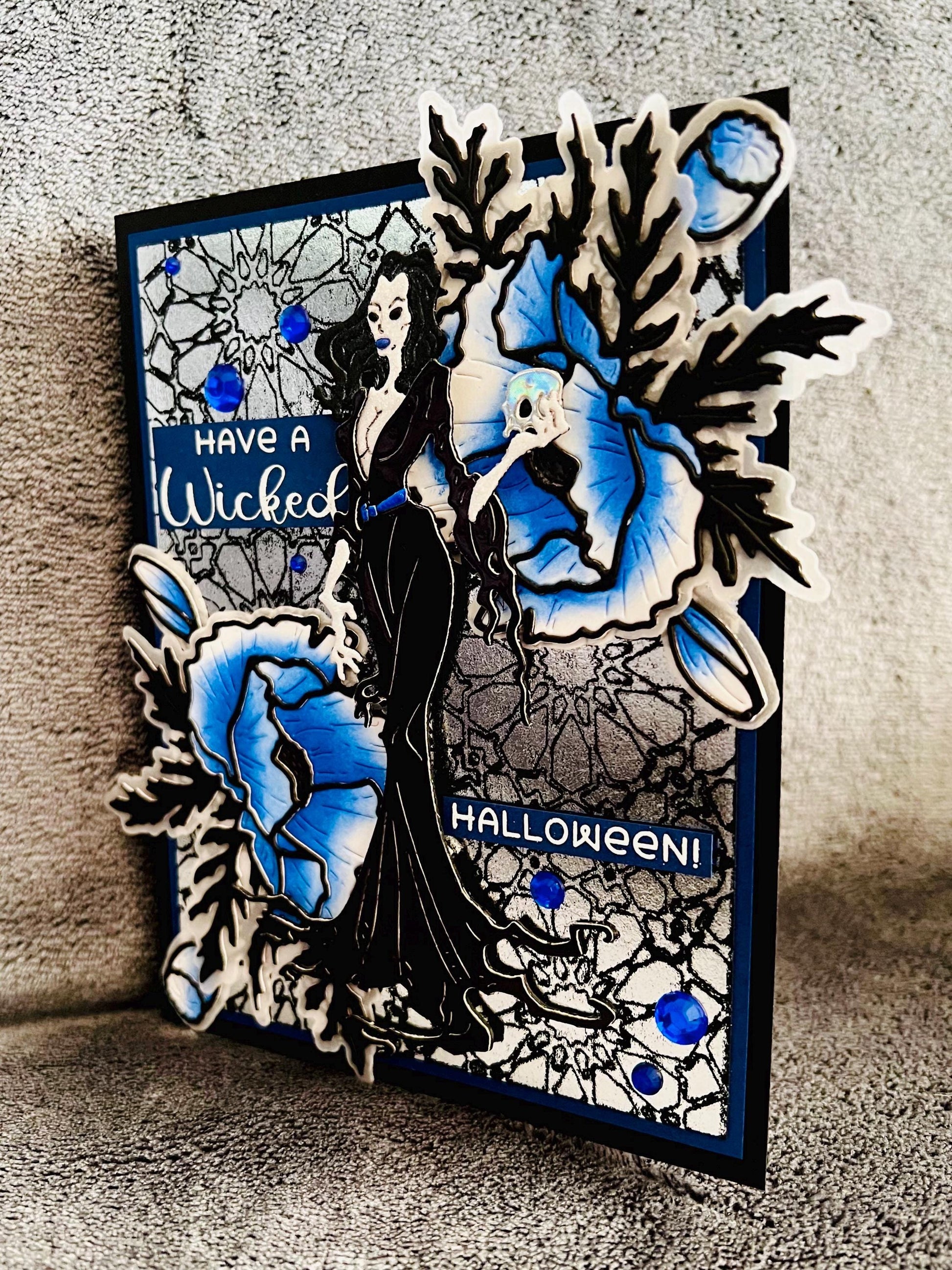 Vampiress and Blue Florals Halloween Card