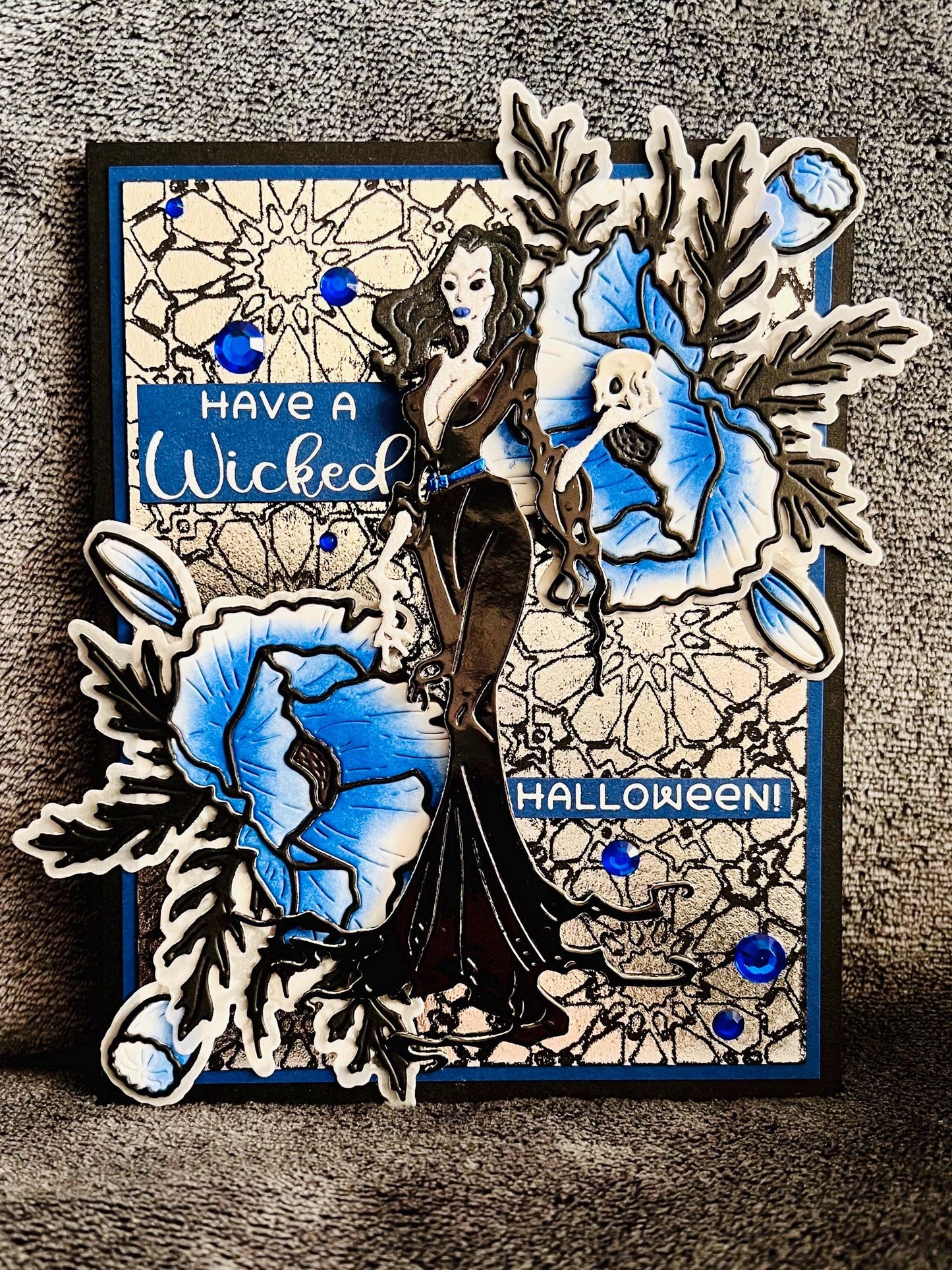 Vampiress and Blue Florals Halloween Card