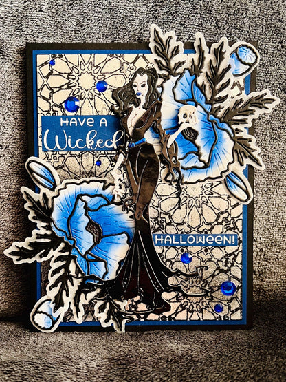 Vampiress and Blue Florals Halloween Card