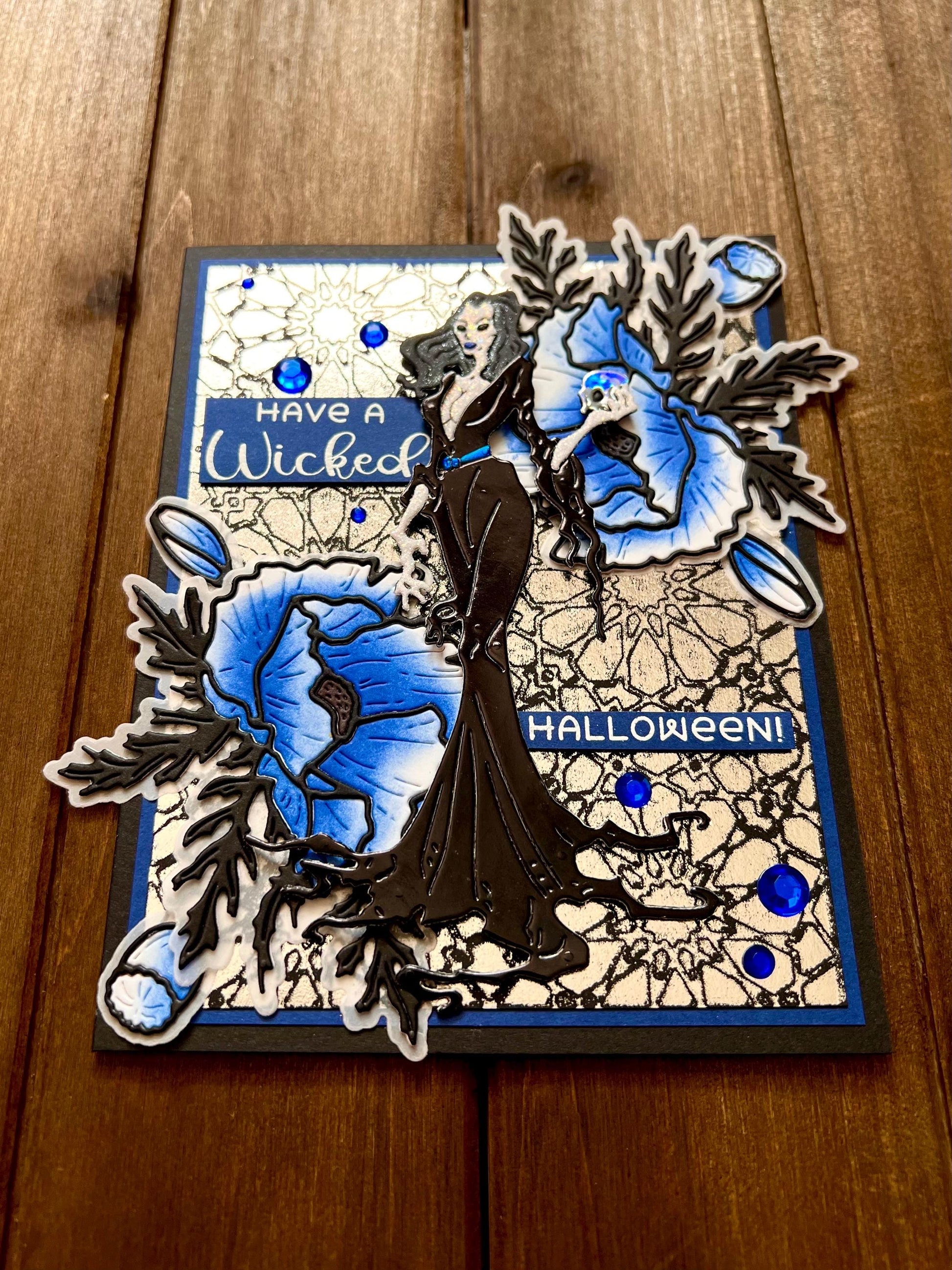 Vampiress and Blue Florals Halloween Card