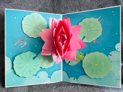 Pink Lotus with Floral Trio Front Cover 3D Pop Up Card