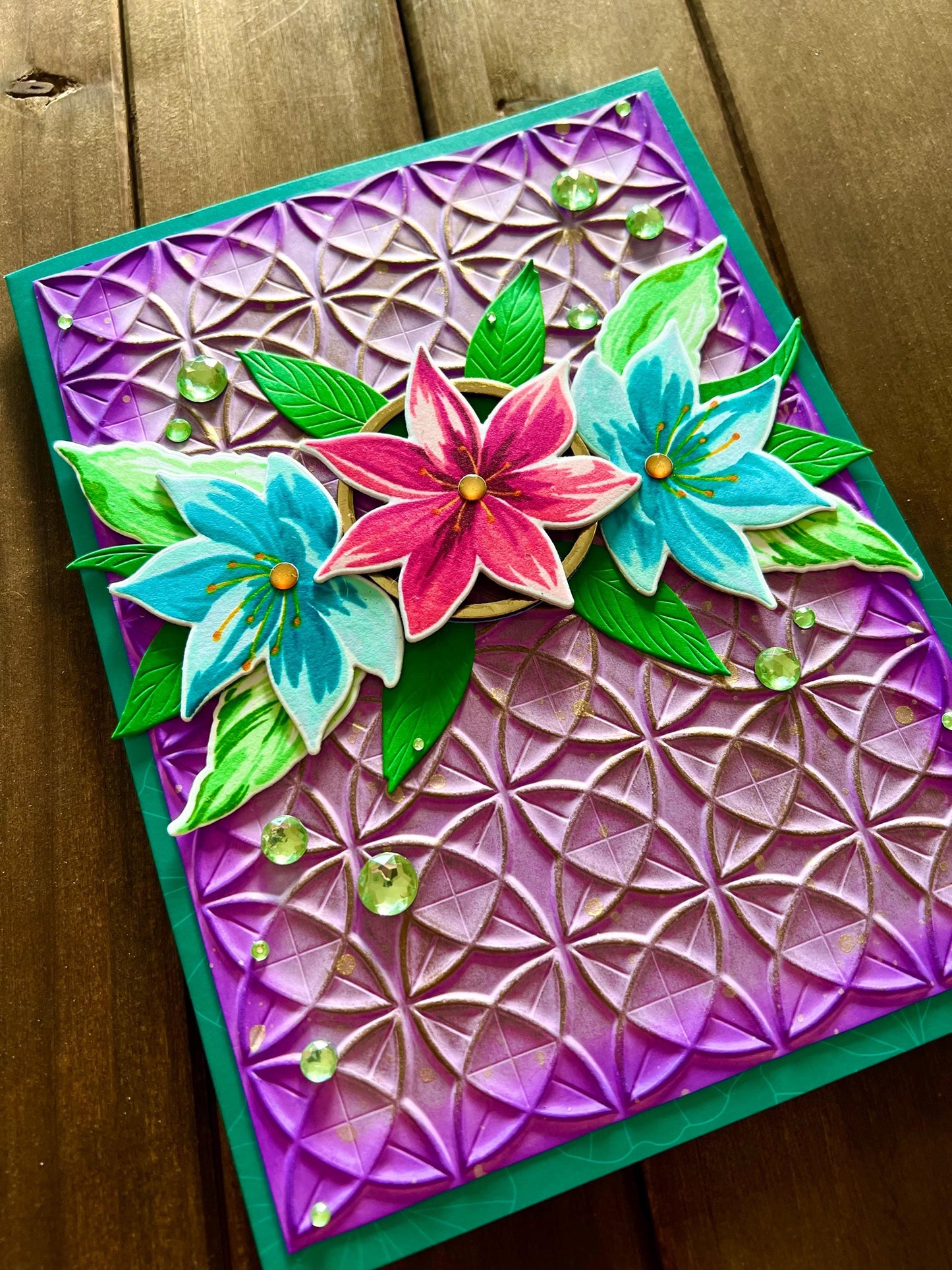 Pink Lotus with Floral Trio Front Cover 3D Pop Up Card